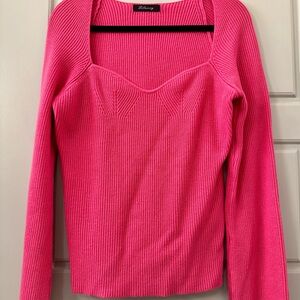 Source Unknown Hot Pink Ribbed Knit Blouse